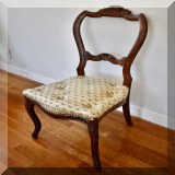 F61. Carved side chair. Leg needs repair. 34”h x 18”w x 17”d - $20 